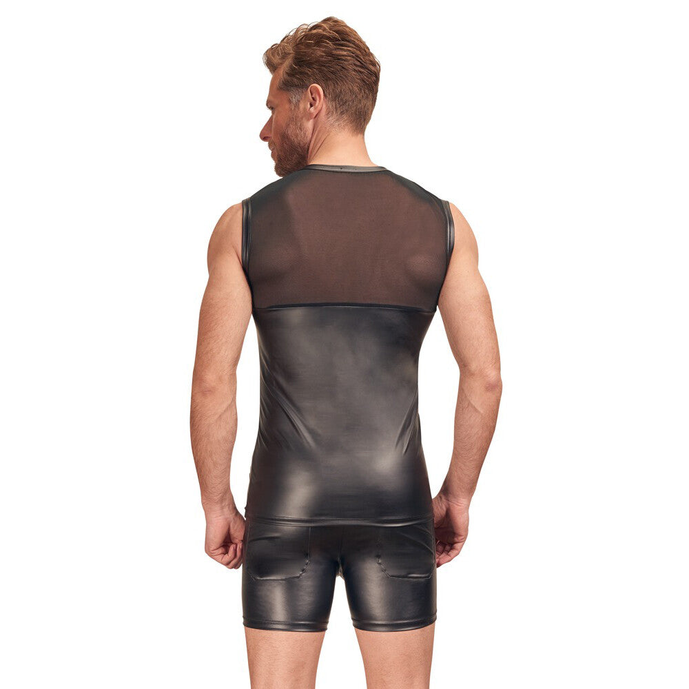 NEK Black Matte Look Harness Vest with Sheer Powernet Panels