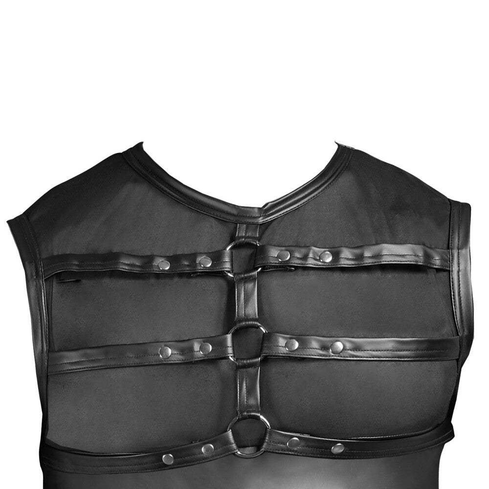 NEK Black Matte Look Harness Vest with Sheer Powernet Panels