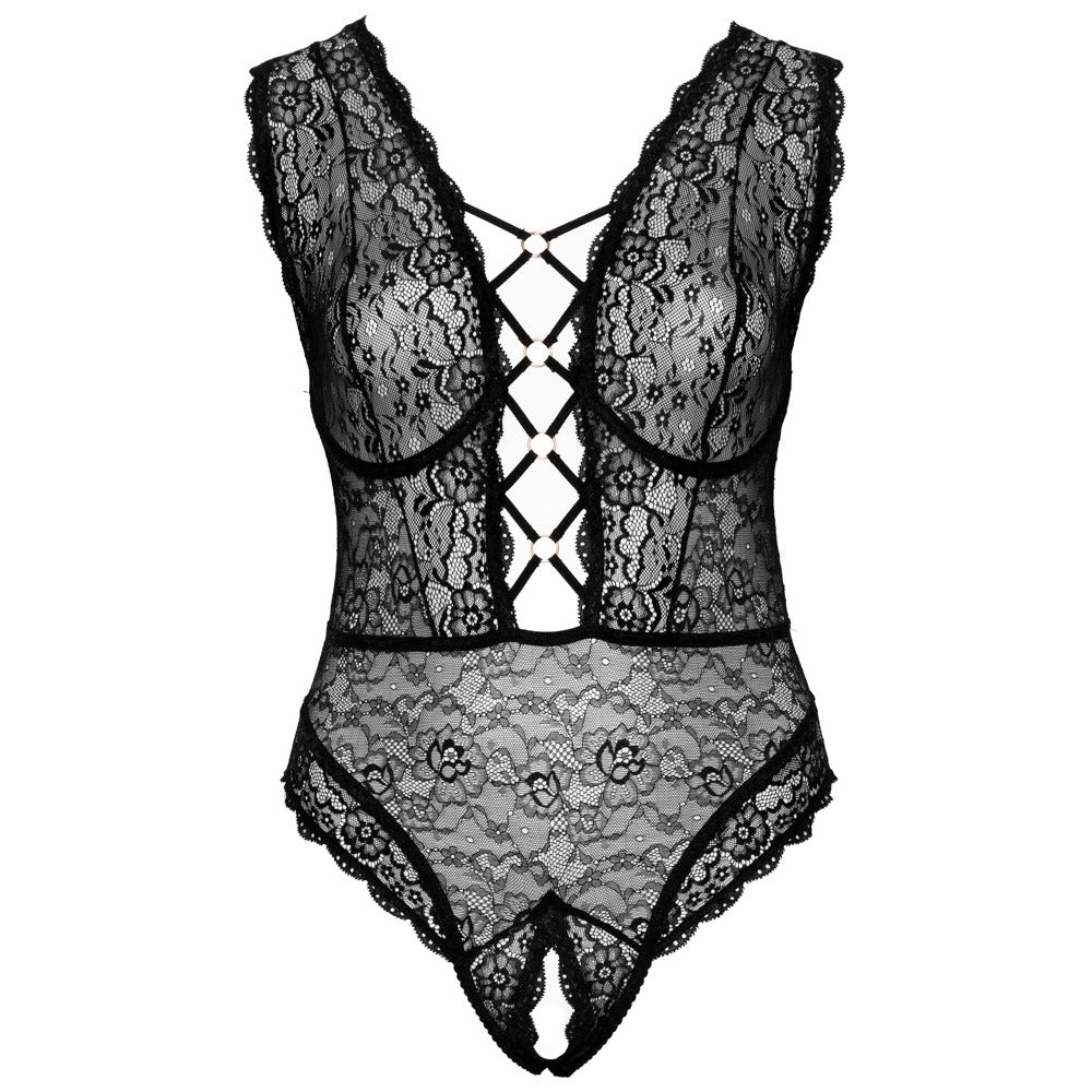 Cottelli CURVES Black Lace Crotchless Body – Underwired