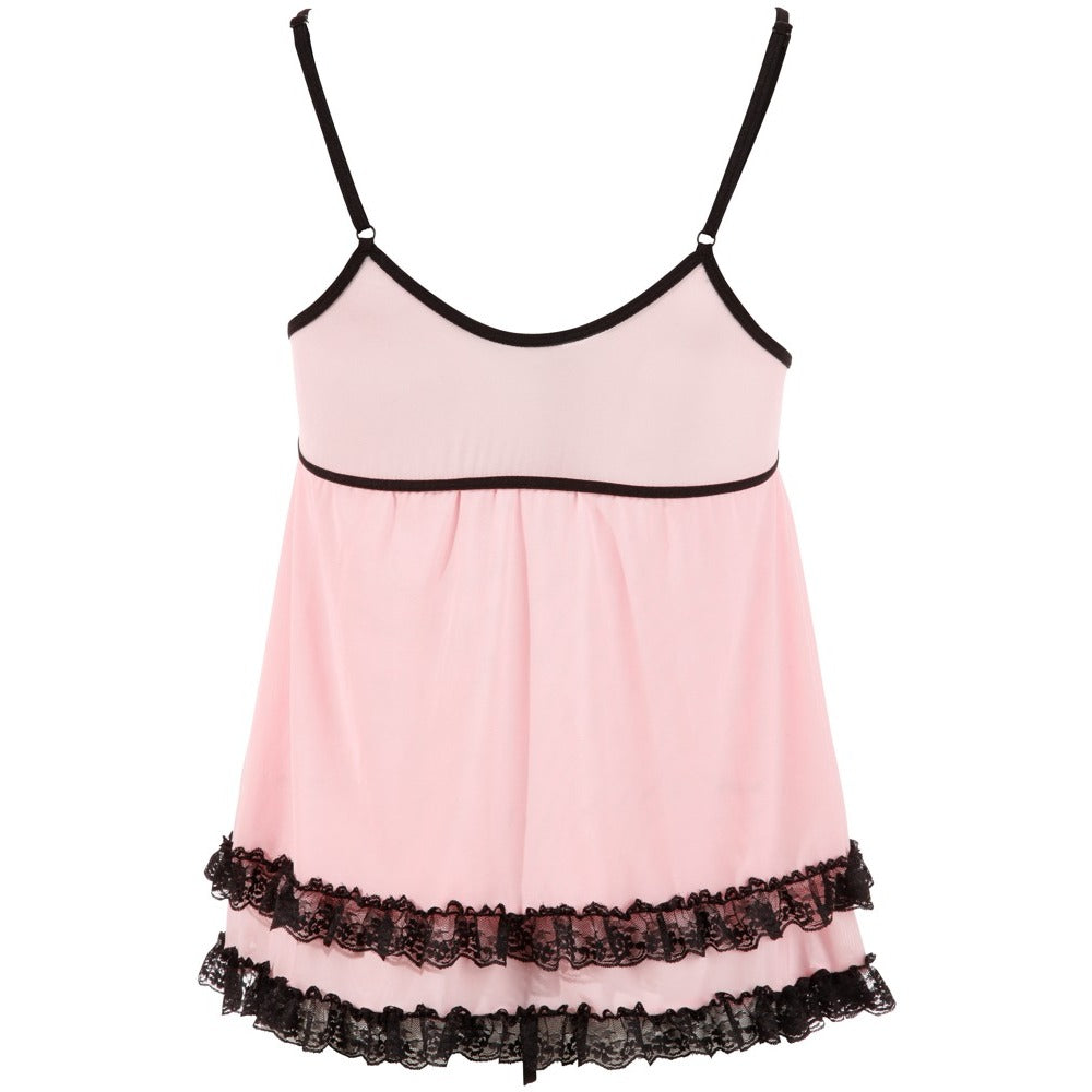 Cottelli Collection Pink Babydoll Set with Lace and Matching Thong