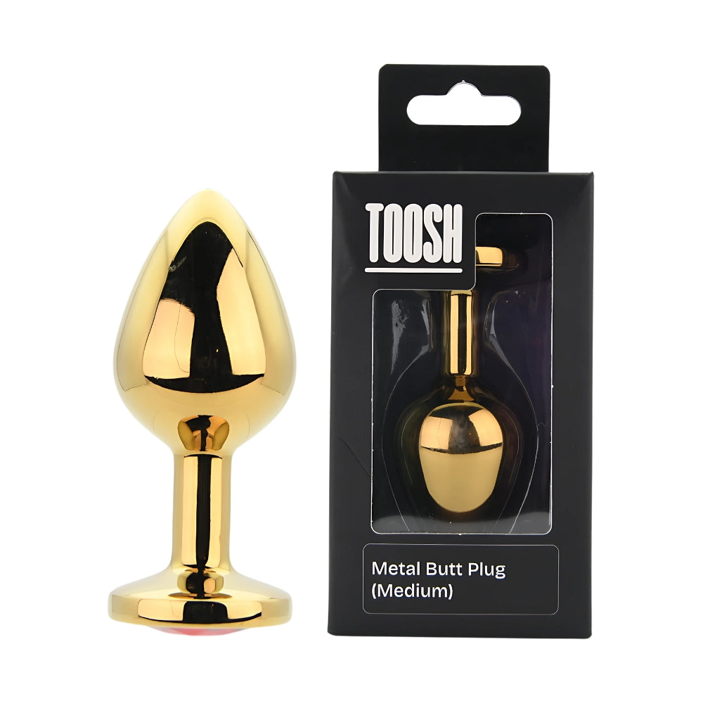 Toosh Gold Metal Butt Plug Medium Red Stone