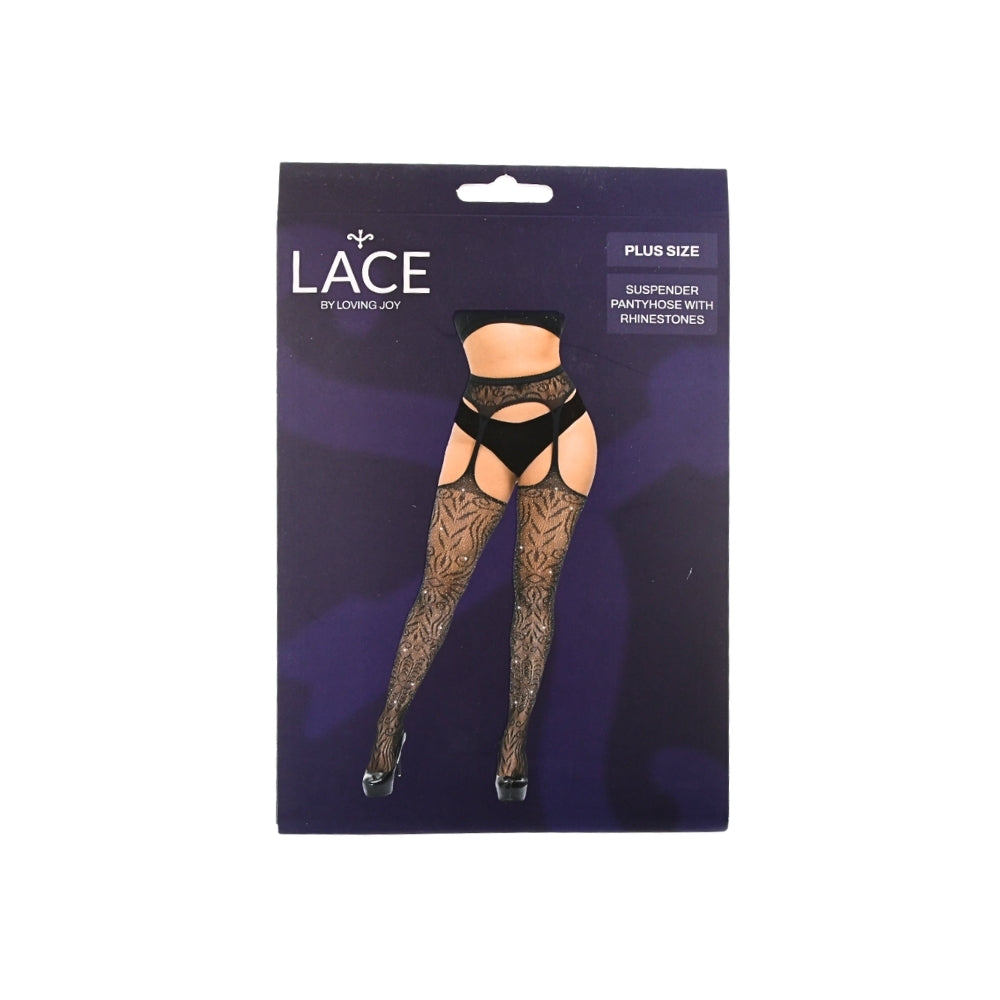 Lace by LJ Plus Size Suspender Pantyhose with Rhinestones