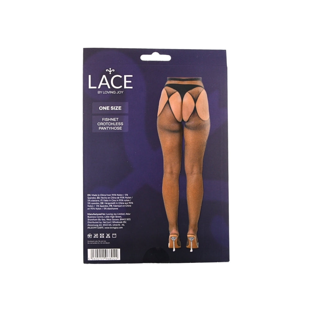 Lace by LJ Fishnet Crotchless Pantyhose Black