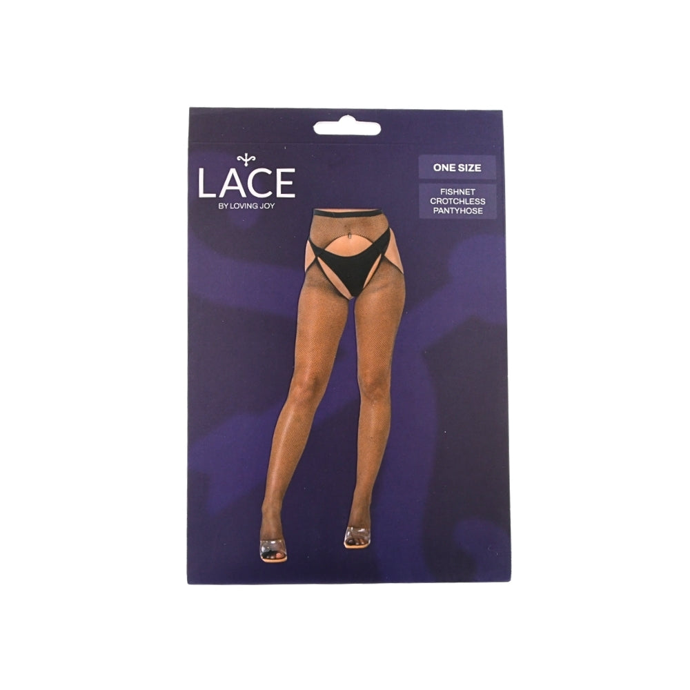 Lace by LJ Fishnet Crotchless Pantyhose Black