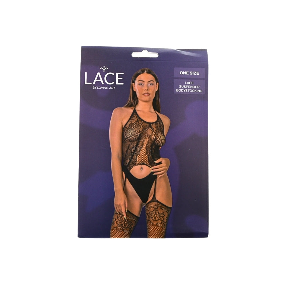 Lace by LJ Lace Suspender Bodystocking Black