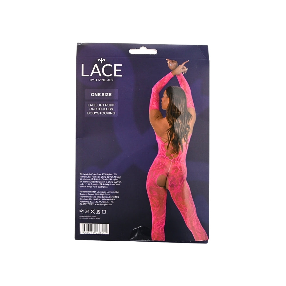 Lace by LJ Lace Up Front Crotchless Bodystocking Fuchsia