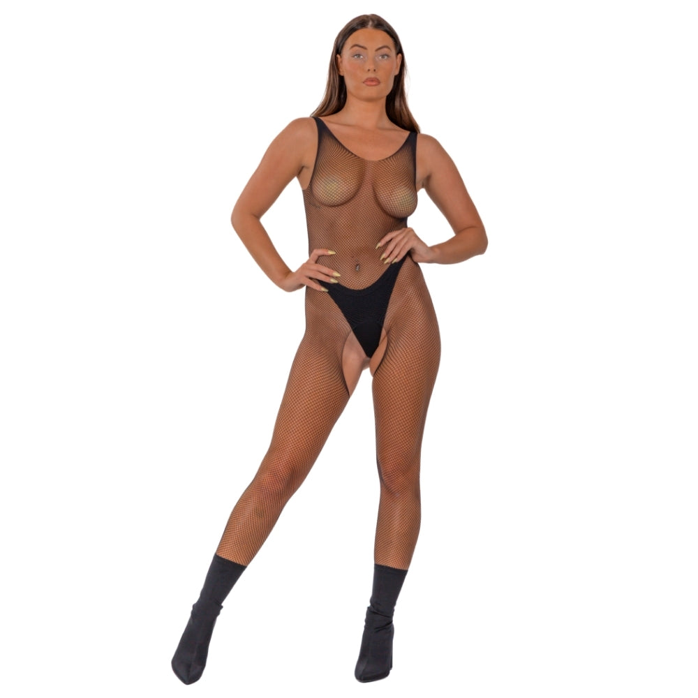 Lace by LJ Fishnet Crotchless Bodystocking Black