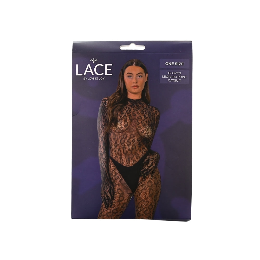 Lace by LJ Gloved Leopard Print Catsuit Black