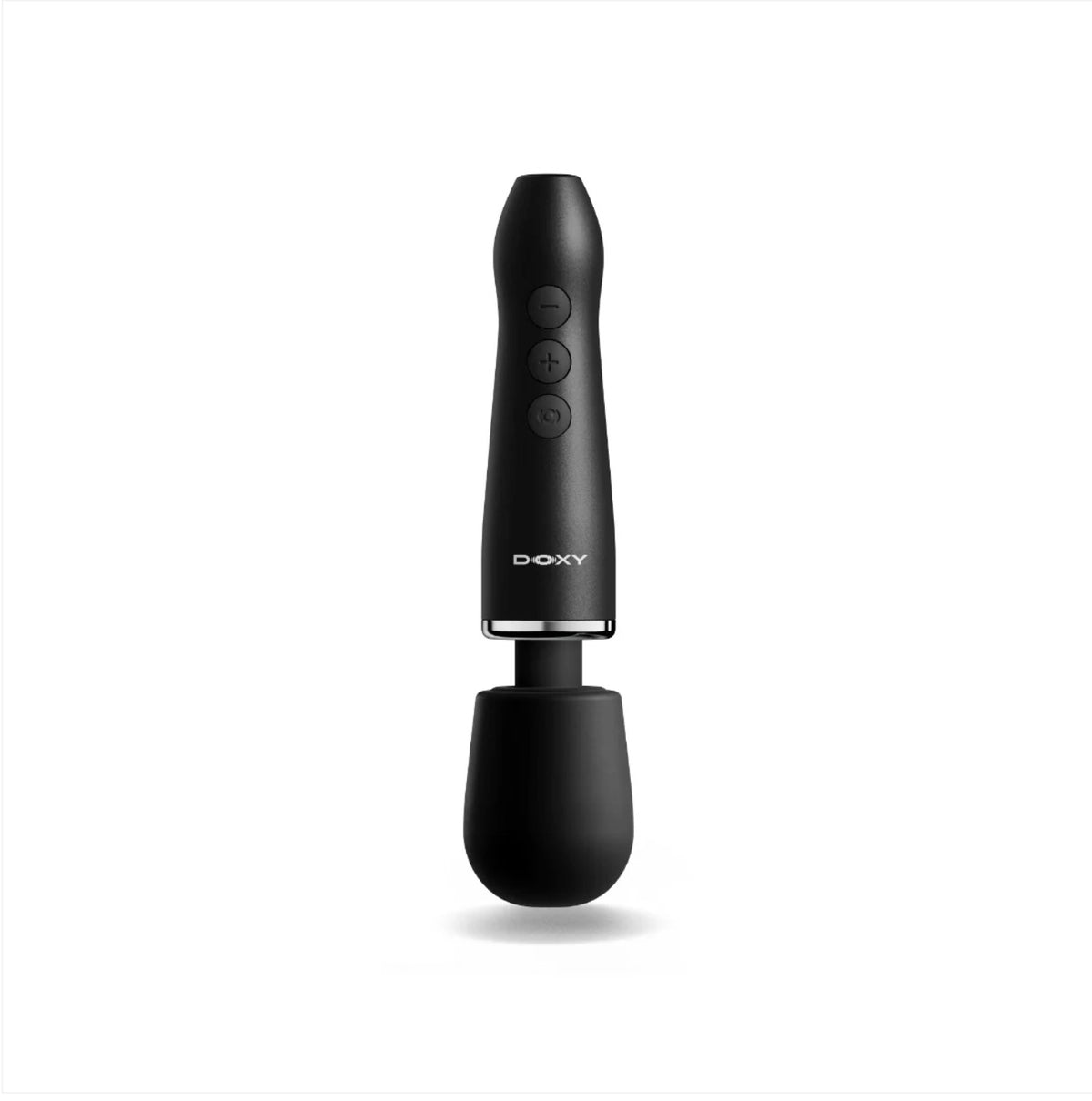 A black DOXY handheld personal wand massager with a silicone bulb attachment, shown against a plain white background.