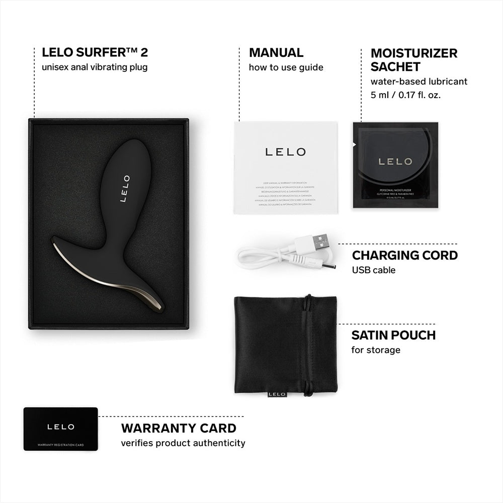 LELO Surfer 2 Unisex Anal Vibrating Plug Black