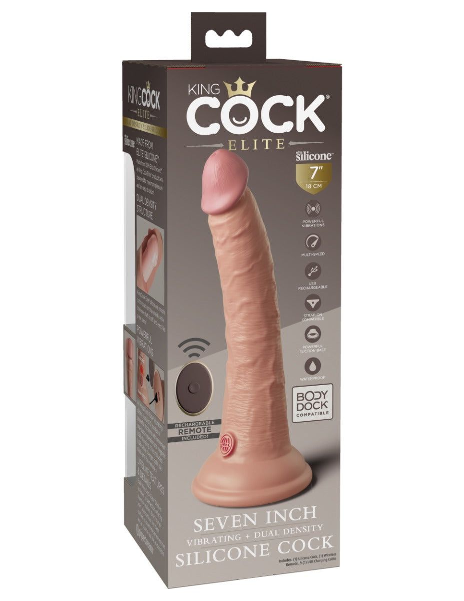 Pipedream - King Cock Elite - 7" Dual Density Vibrating Silicone Cock with Remote - Light