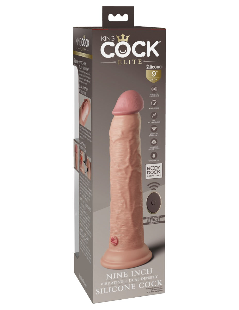 Pipedream - King Cock Elite - 9" Dual Density Vibrating Silicone Cock with Remote - Light