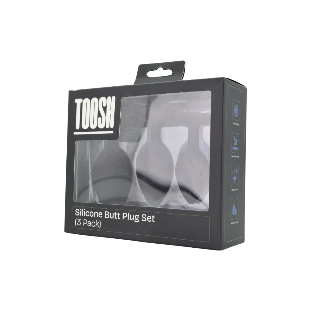 Toosh Silicone Butt Plug Black Set of 3 Clear Stone