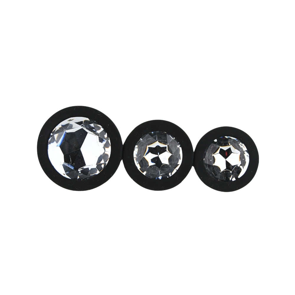 Toosh Silicone Butt Plug Black Set of 3 Clear Stone